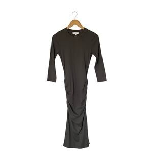 Michael Stars Grey Oxide 3/4 Sleeve Ruched Bodycon T-shirt Dress Crewneck sz S